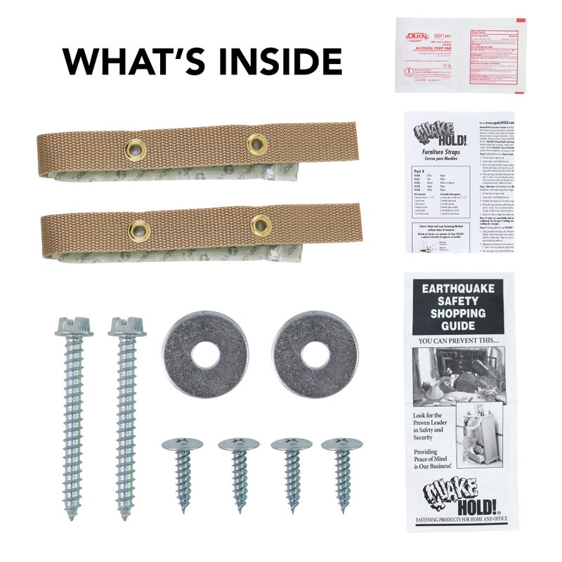 Quakehold! Furniture Strap Kit, Earthquake Fasteners for Disaster Preparedness, Child Proof Safety Straps for RV, Home Office, Helps Prevent Damage and Injury, Easy to Install, Beige - Image 2